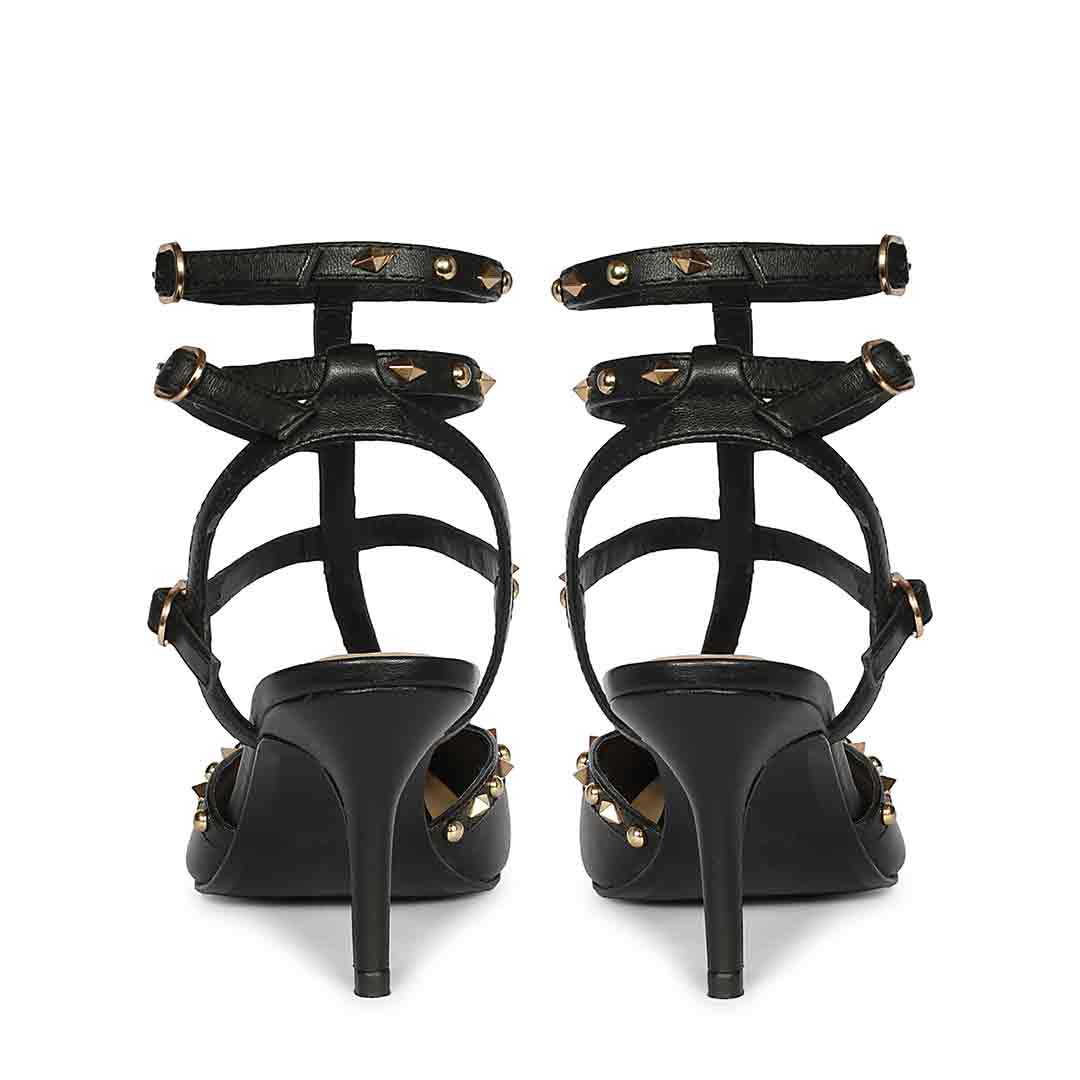 Saint Vorela Studded Multi Strap Black Leather Heels
