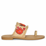 Saint Zuzu Coral Embroidered Leather Flats