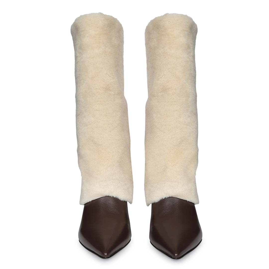 Saint Solveig Fur Cuff Brown Leather Calf Boots