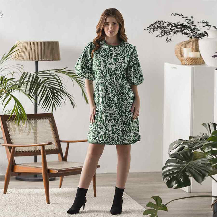 Saint Solene Womens Green Cotton Lining Short Dress