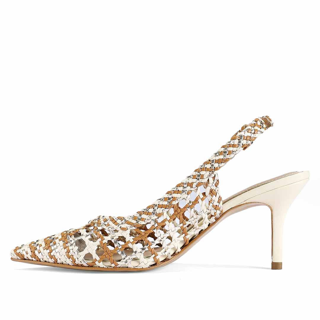 Saint Tamia Tan & Platin Hand Woven Leather Pumps