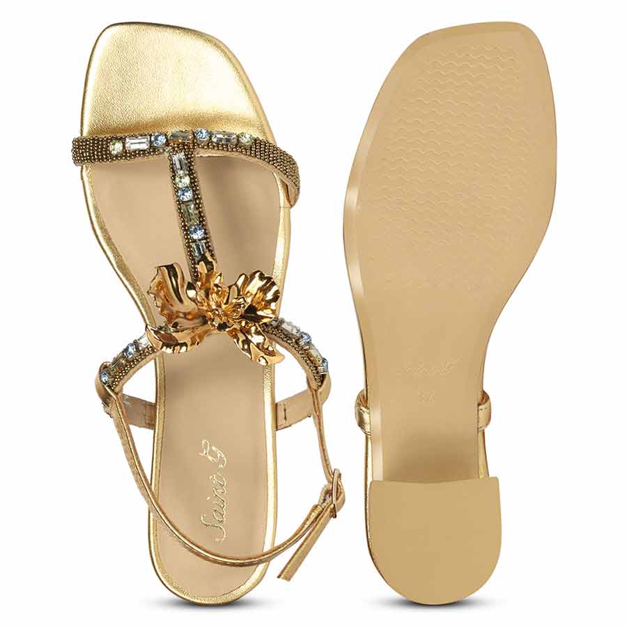Saint Diva Embellished Metallic Gold Block Heels