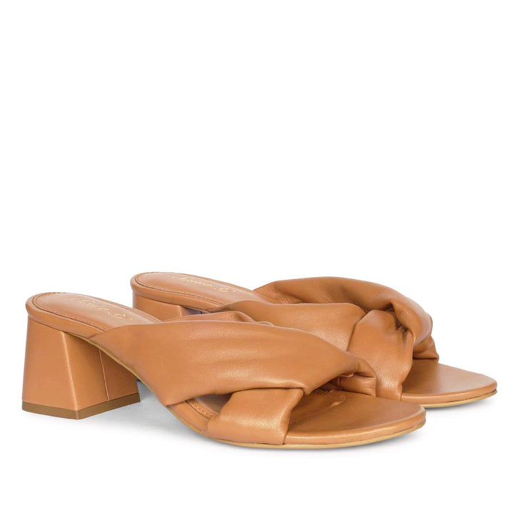 Saint Athena Tan Glove Leather Block Heels