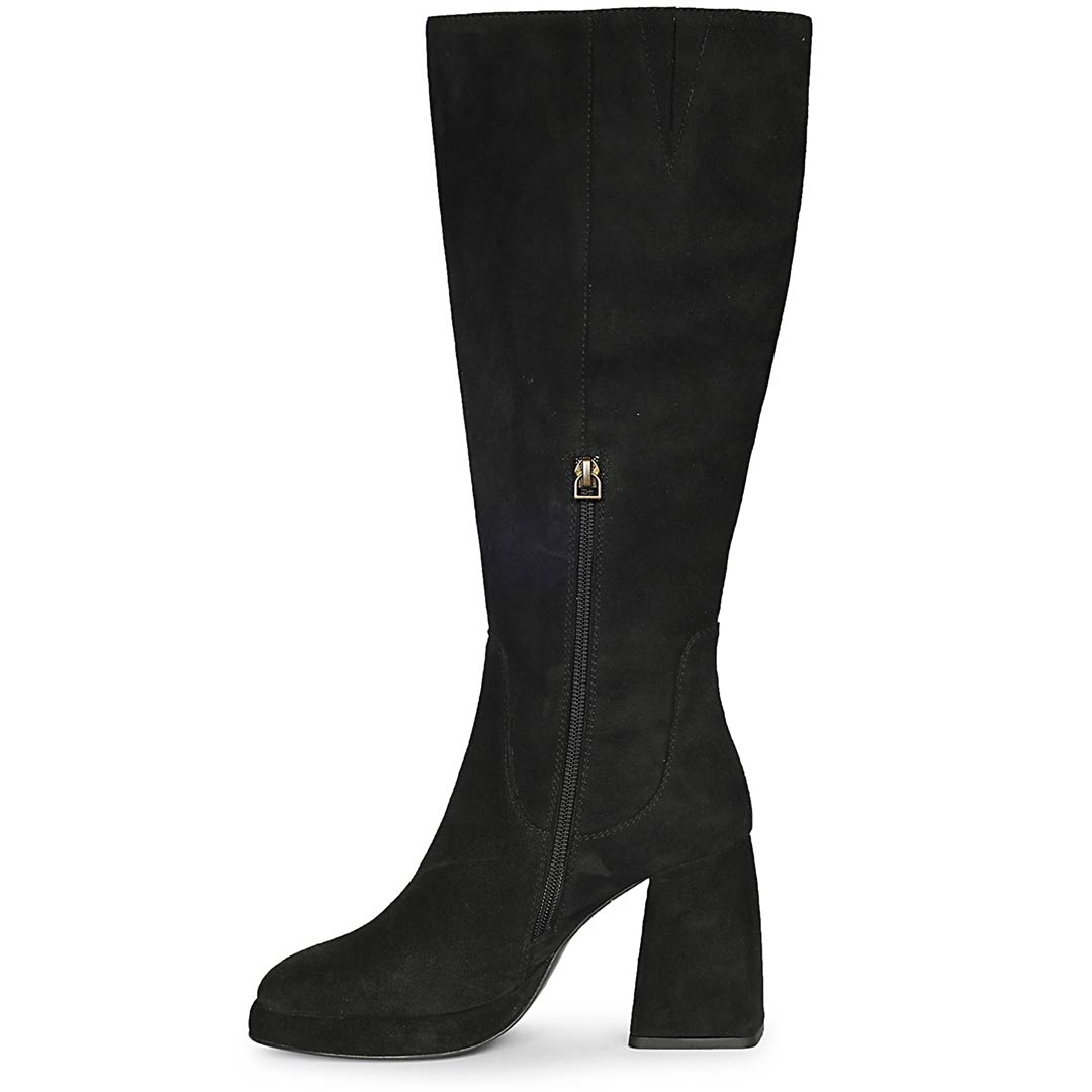 Saint Jolène Black Suede Harrod Patent Leather Long Boots