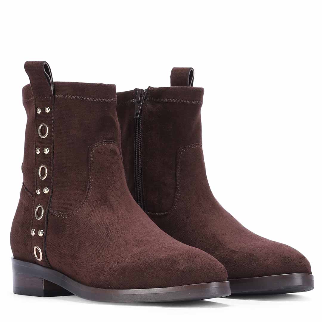 Saint Darcie Eyelets Brown Suede Leather Ankle Boots