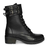 Saint Alba Black Crinkle Patent Leather Lace Up High Ankle Boots