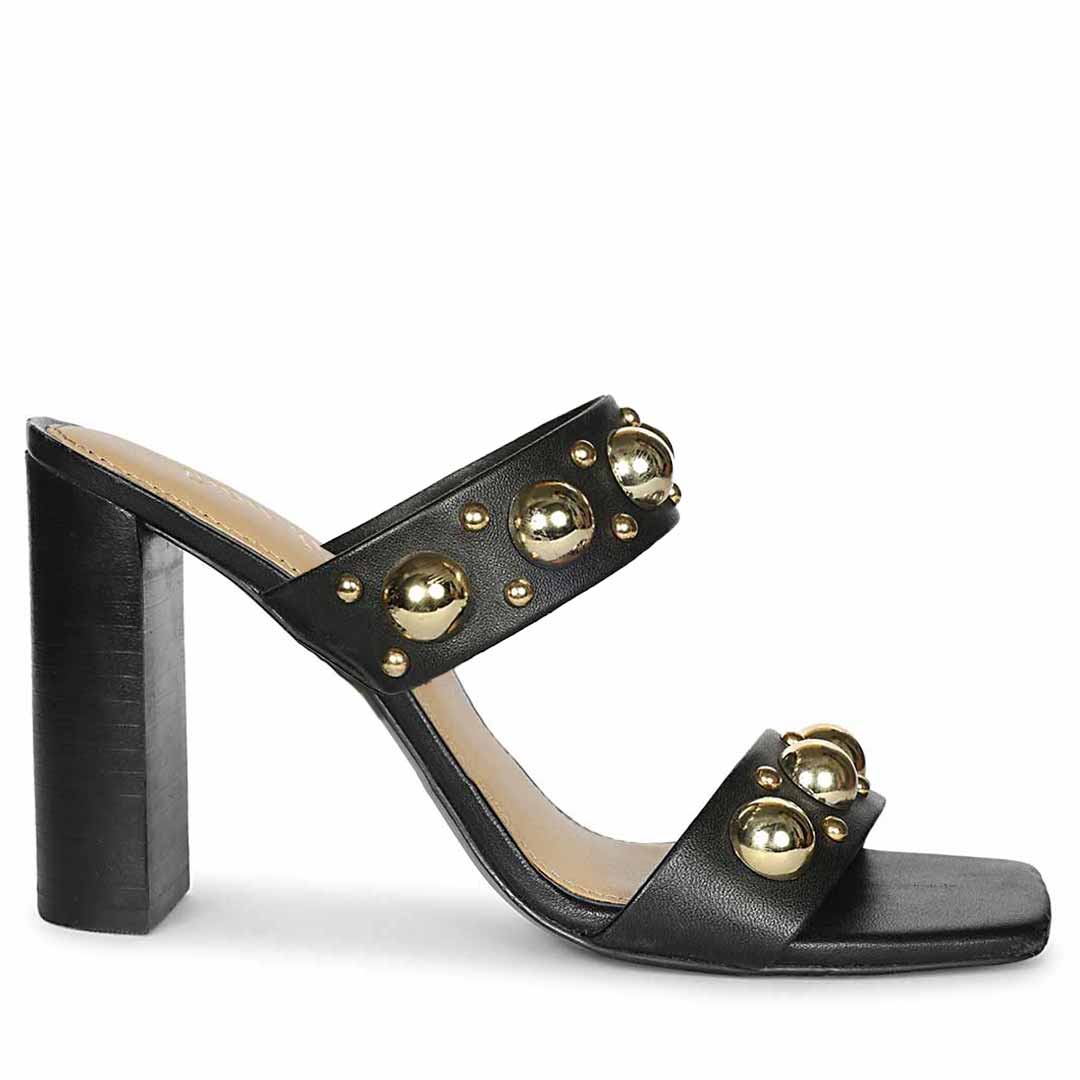 Saint Maelle Embellished Black Leather High Heels