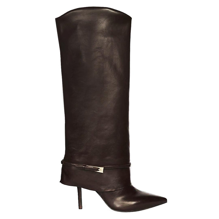 Saint Aitana Fold-Over Dark Brown Vegan Leather Knee-High Boots