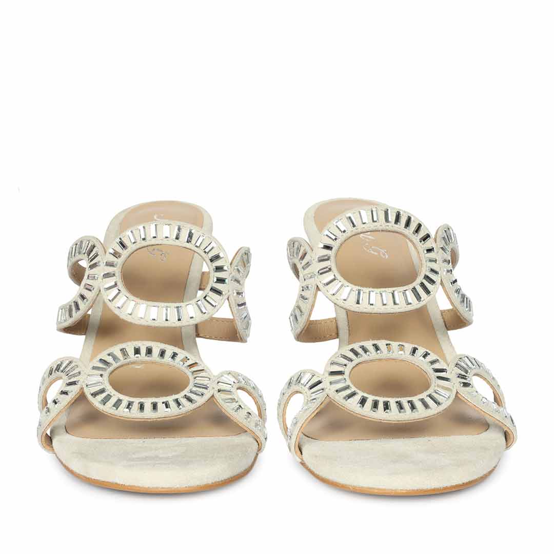 Saint Peyton Ivory Mirror Embellished Suede Heels