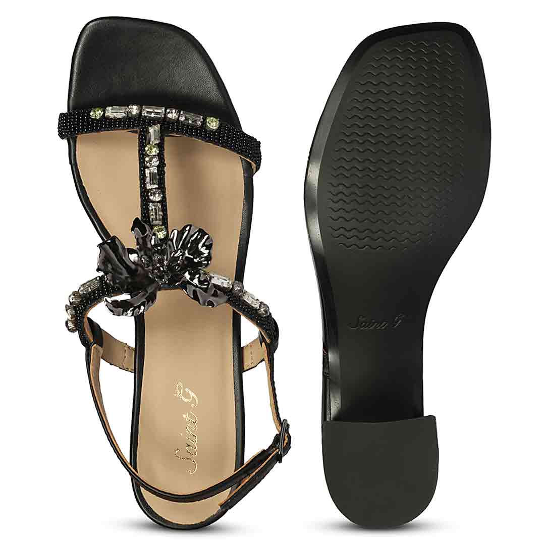 Saint Diva Embellished Black Block Heels