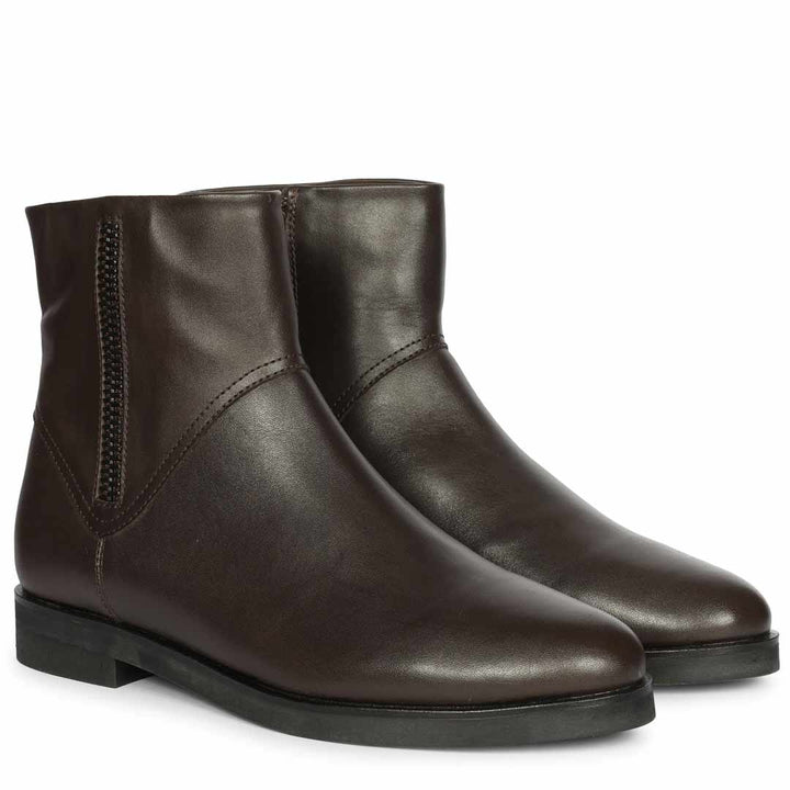 Saint Ryann Brown Leather Handcrafted  InSide Zippers Ankle Boots