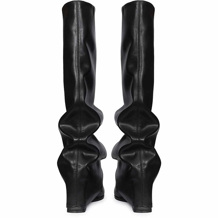 Saint Arlet Slouch Fold-Over Black Wedge Knee-High Boots