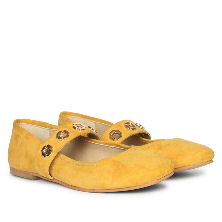 Saint Bellucci Mustard Suede Leather Mary Jane Ballet Flats