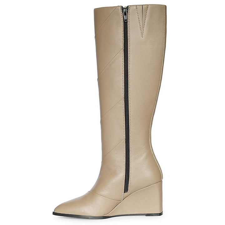 Saint Novara Folded Stone Leather Wedge Long Boots