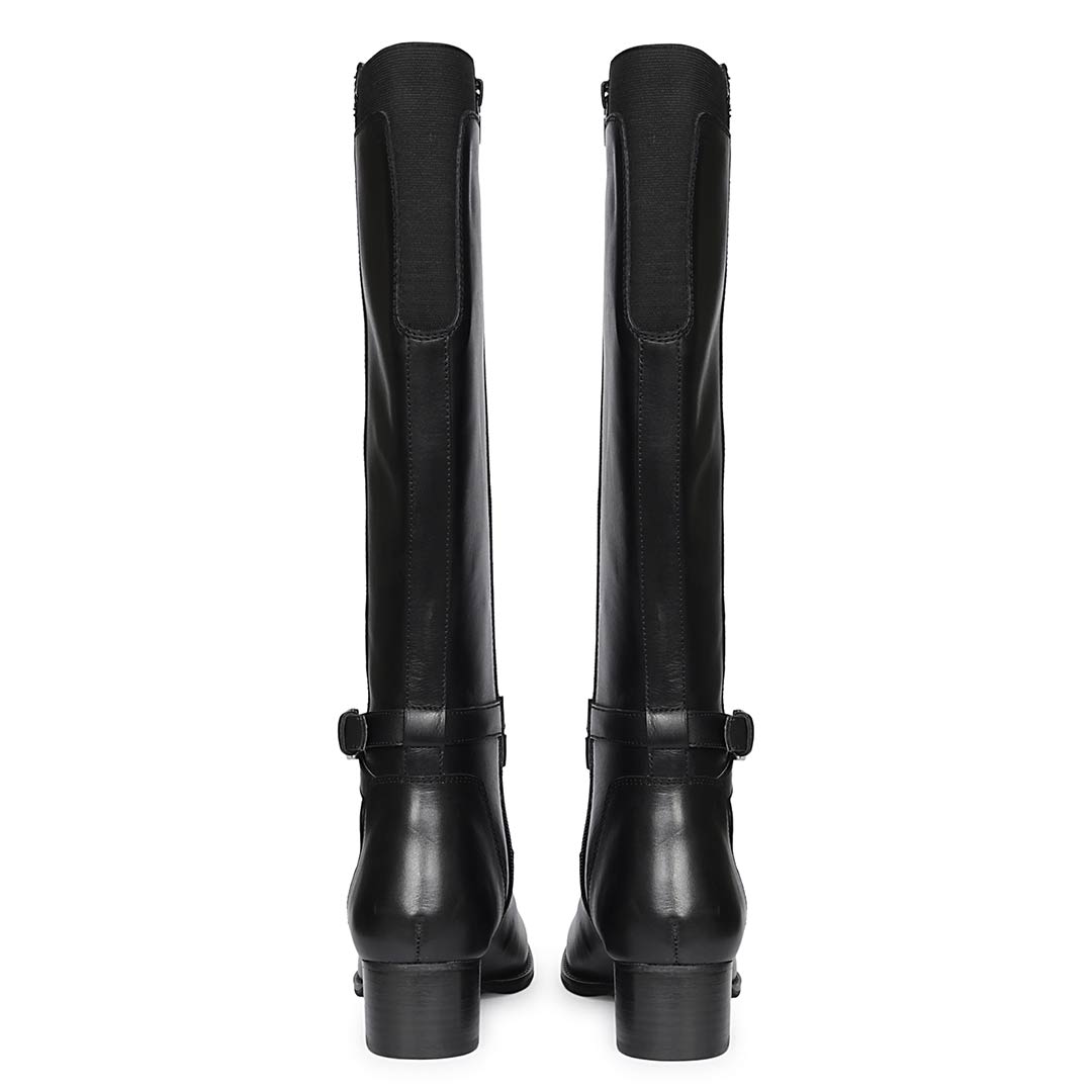 Saint Areti Buckle Black Leather Knee High Boots