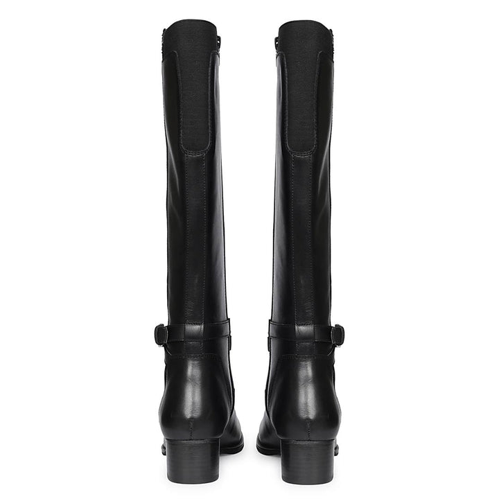 Saint Areti Buckle Black Leather Knee High Boots