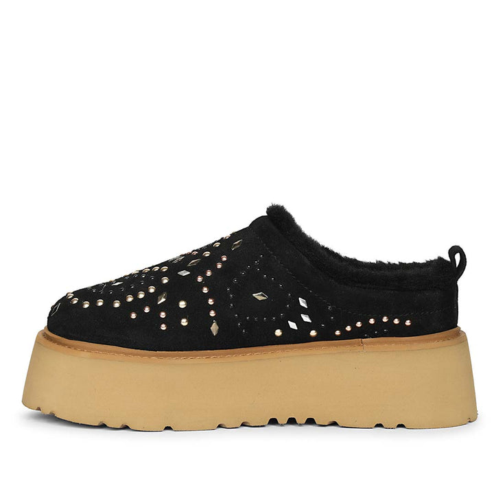 Saint Glaressa Studded Fur Platform Suede Leather Slip-Ons