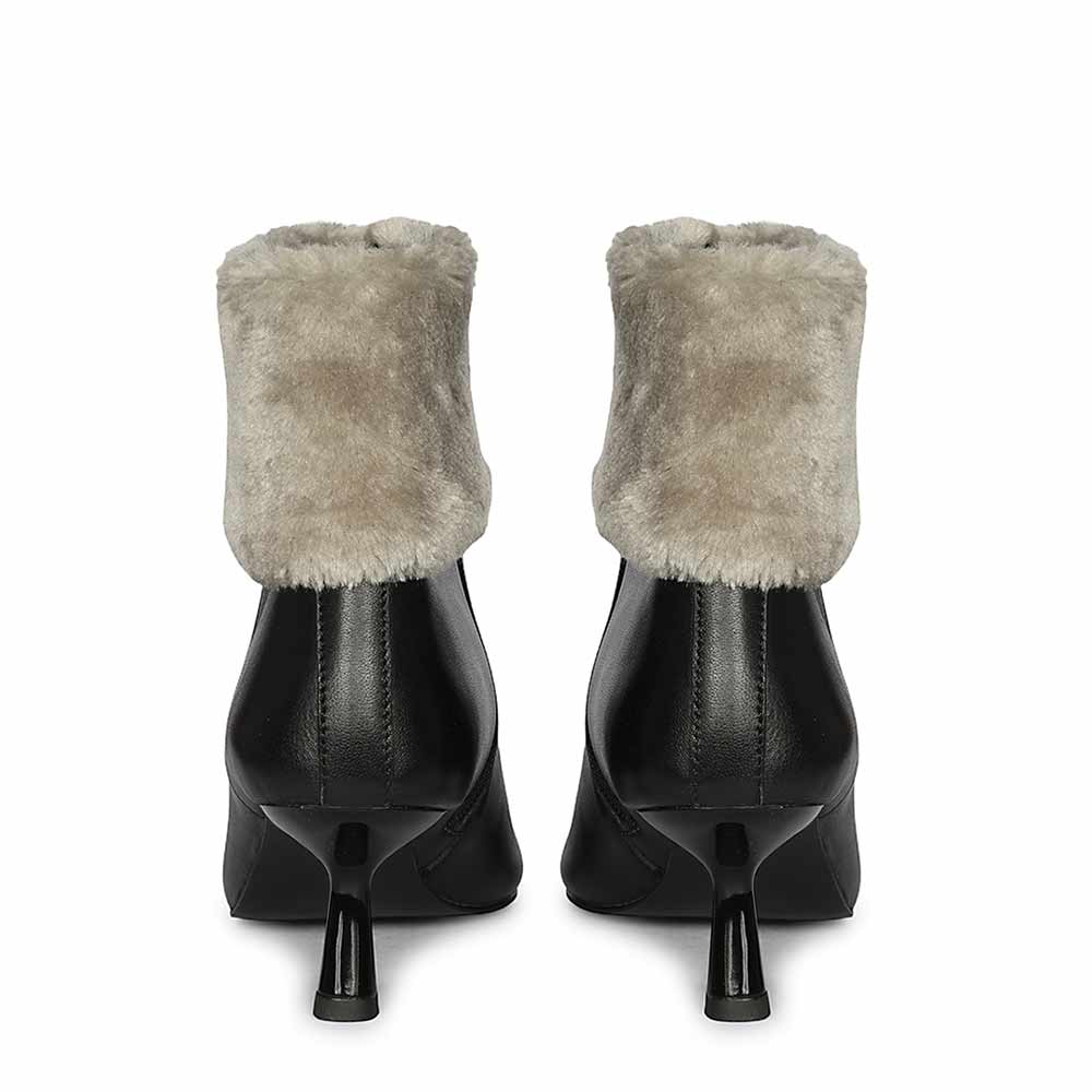 Saint Marvella Fur Cuff Black-Grey Leather Ankle Boots