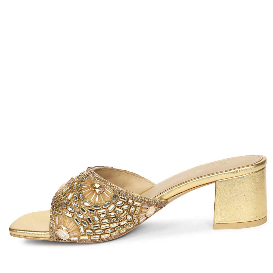 Saint Torin Embroidered Metallic Gold Leather Heels