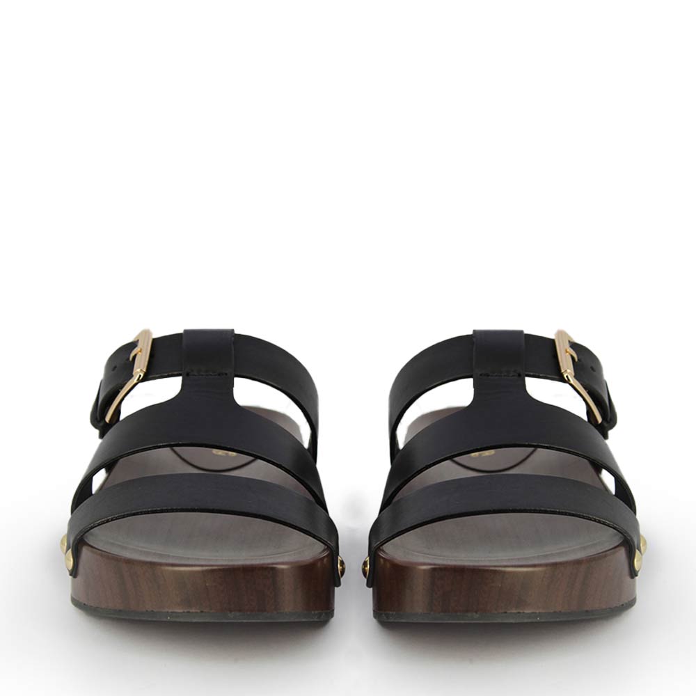 Saint Valene Buckle Black Leather Platform Sandals