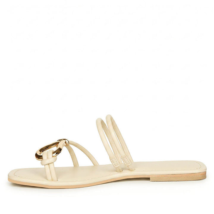 Saint Saura Off White Metal Trim Leather Flats