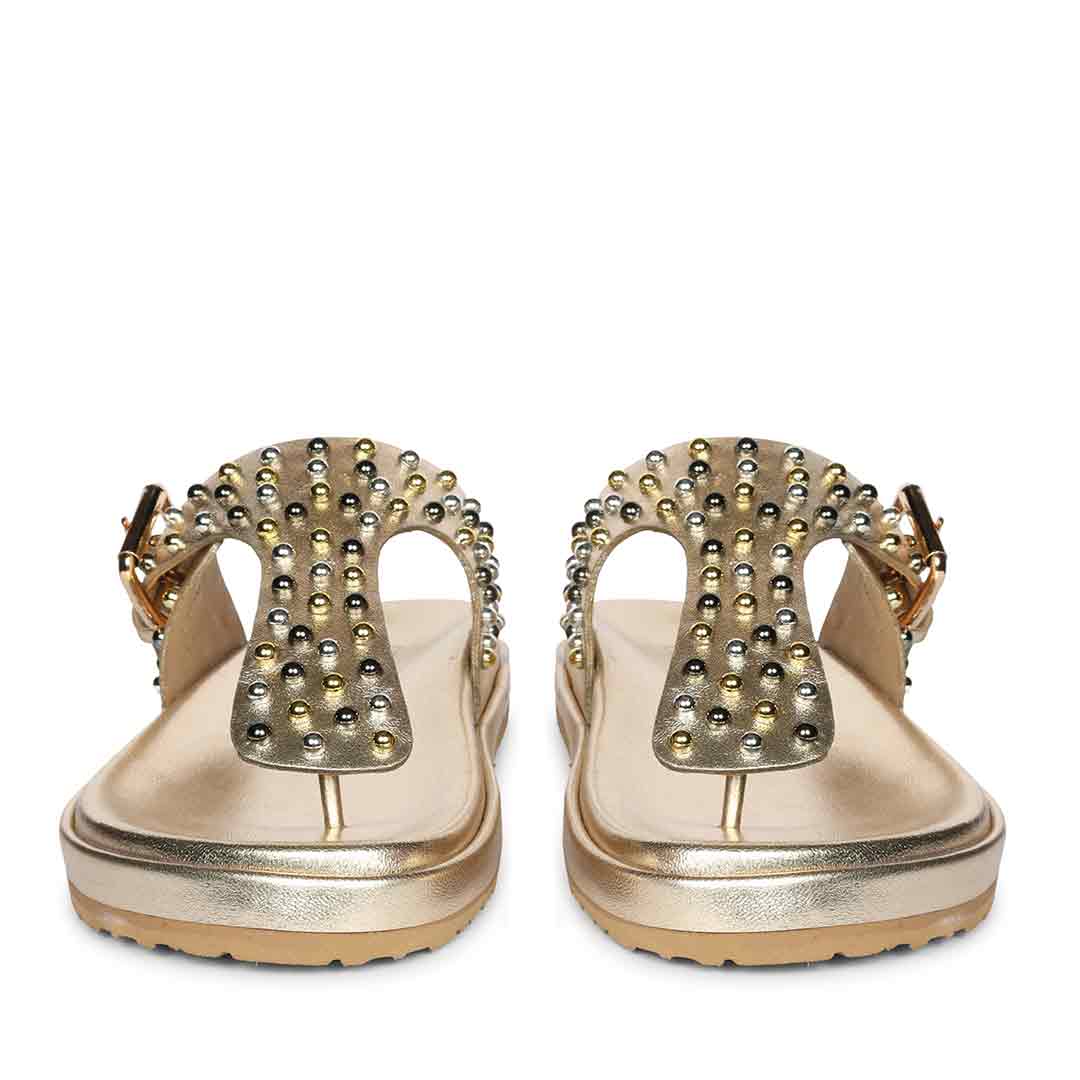Saint Roma Studded Metallic Gold Footbed Sandals