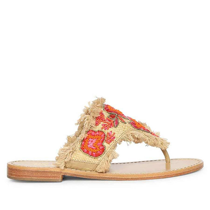 Flora Coral Hand Embroidered Leather Flats