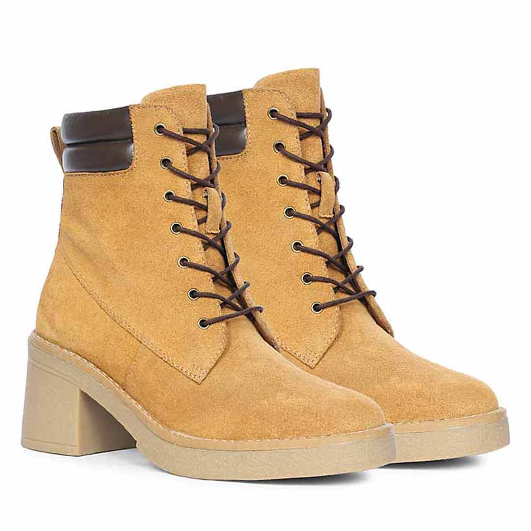 Saint Esme Tan Suede Leather Lace Up Boots