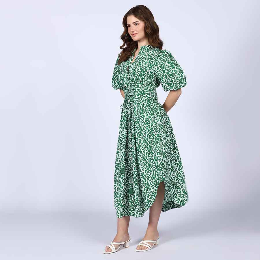 Saint Womens Green Floral Print Cotton Dress