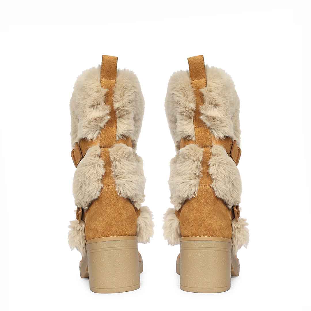 Saint Snövella Tan Suede Leather Fur Boots