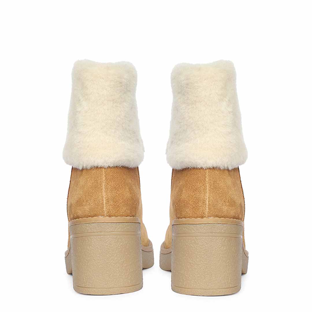 Saint Glacienne Tan Suede Leather Fur Cuff Ankle Boots