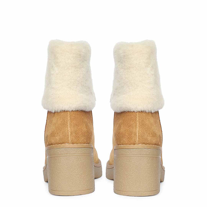 Saint Glacienne Tan Suede Leather Fur Cuff Ankle Boots