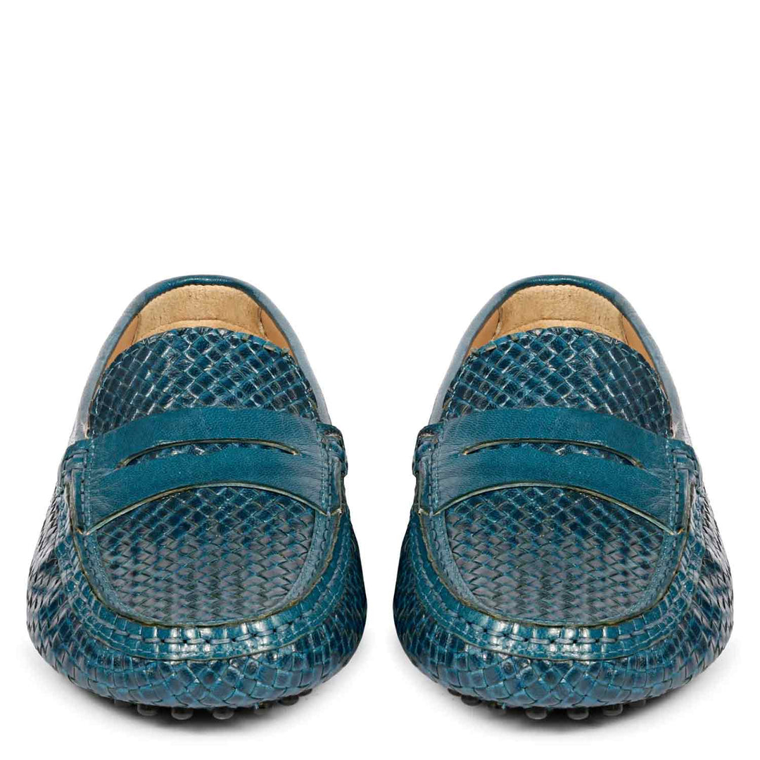 Saint Liana Blue Woven Leather Loafers