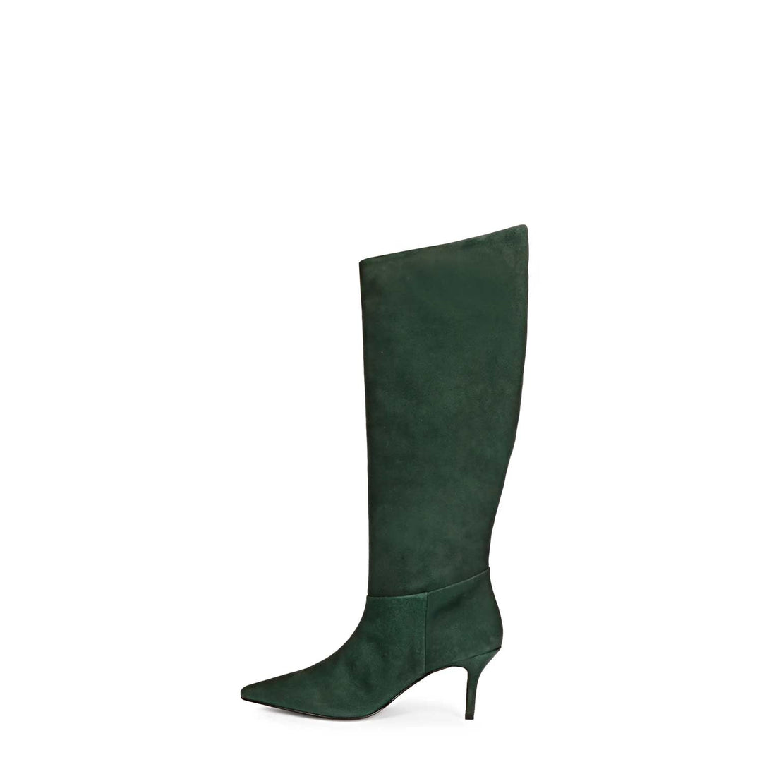 Saint Erin Green Suede Leather Kitten Heel Long Boots