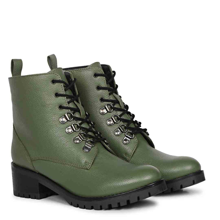 Saint Moira Olive Green Leather Ankle Boots