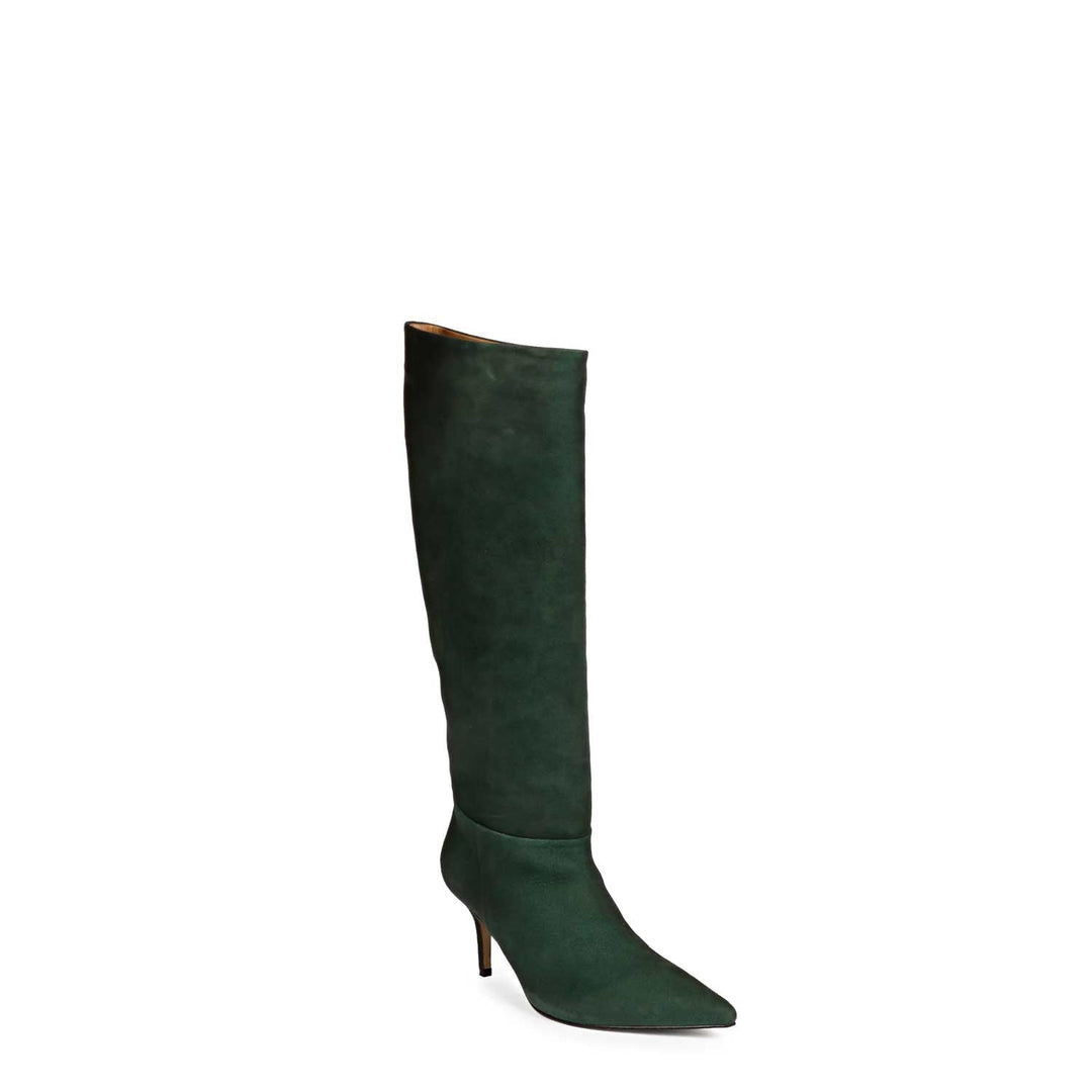 Saint Erin Green Suede Leather Kitten Heel Long Boots