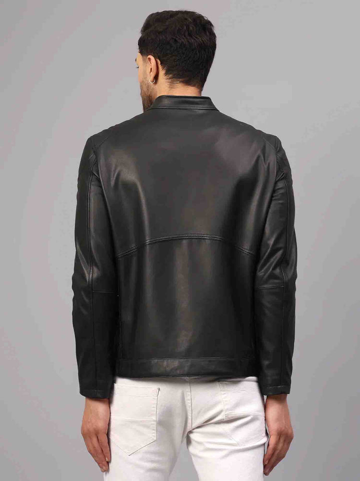 Saint Ethan Men Black Leather Skull Cafe Racer Jackets