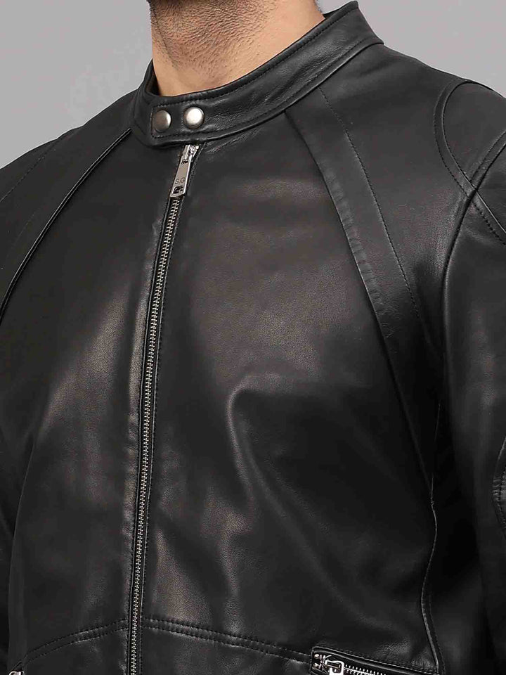 Saint Ethan Men Black Leather Skull Cafe Racer Jackets