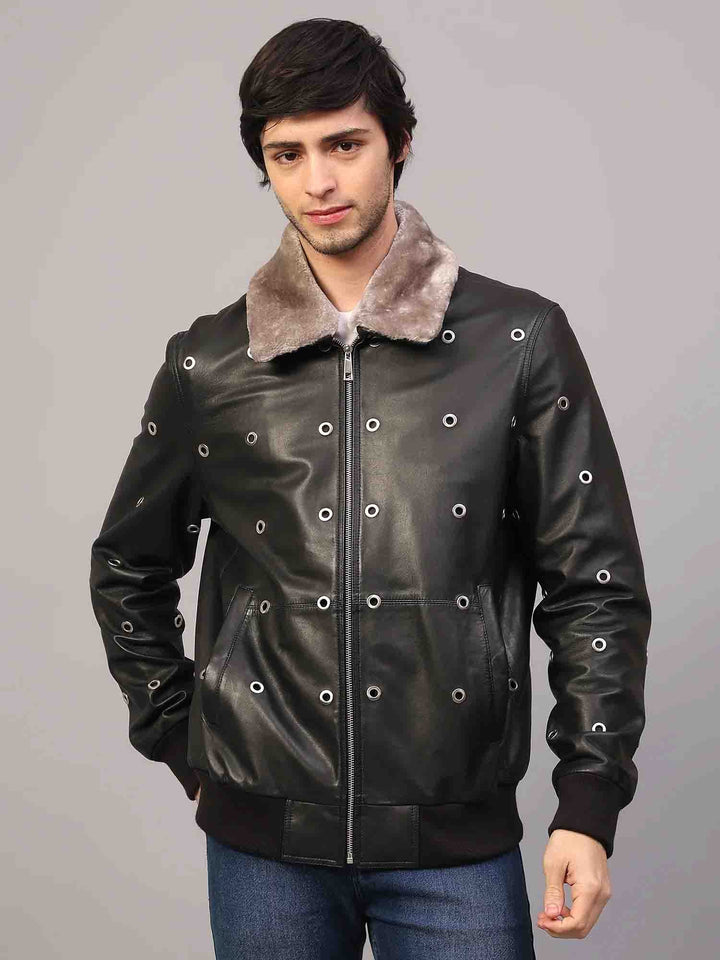 Saint Joshua Black Leather Men's Jackets