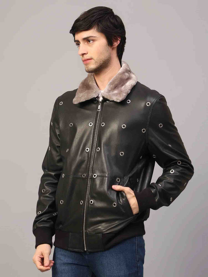 Saint Joshua Black Leather Men's Jackets