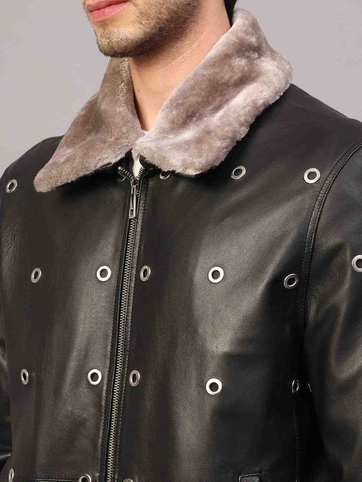 Saint Joshua Black Leather Men's Jackets