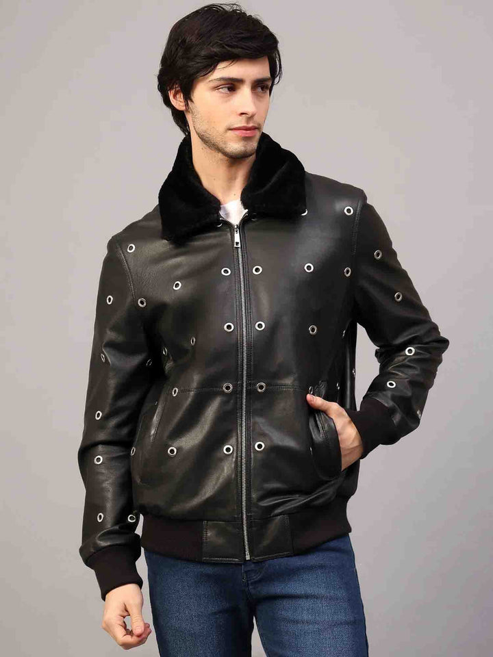 Saint Joshua Black Leather Men's Jackets