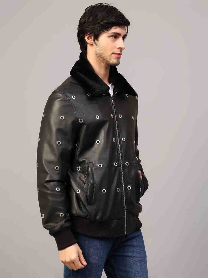 Saint Joshua Black Leather Men's Jackets