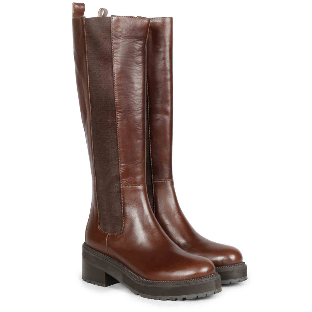 Saint Adriana Brown Leather Knee High Long Boots