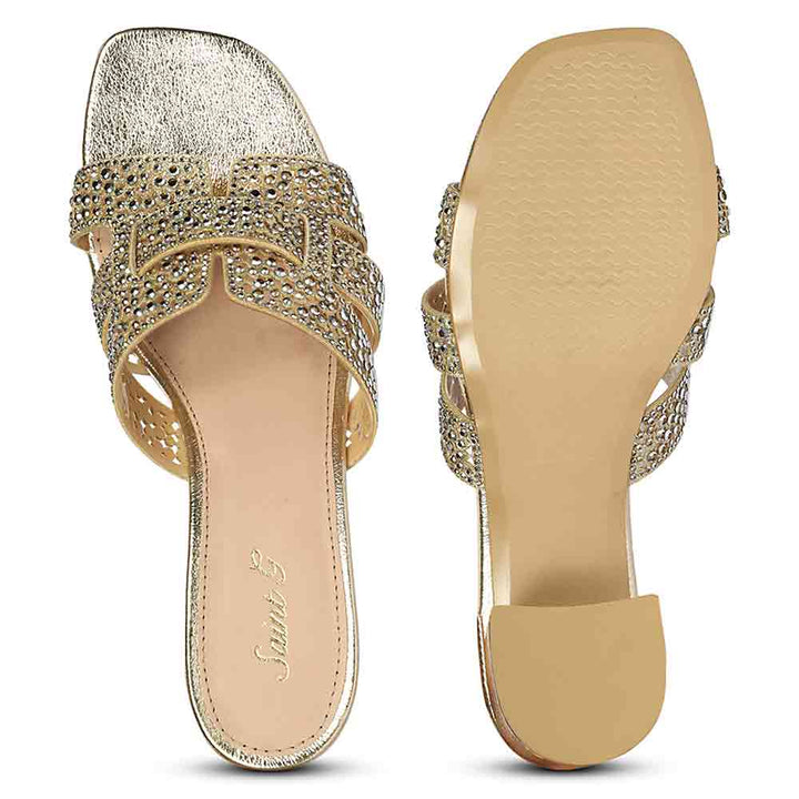 Saint Stevie Crystal Gold Leather Block Heels