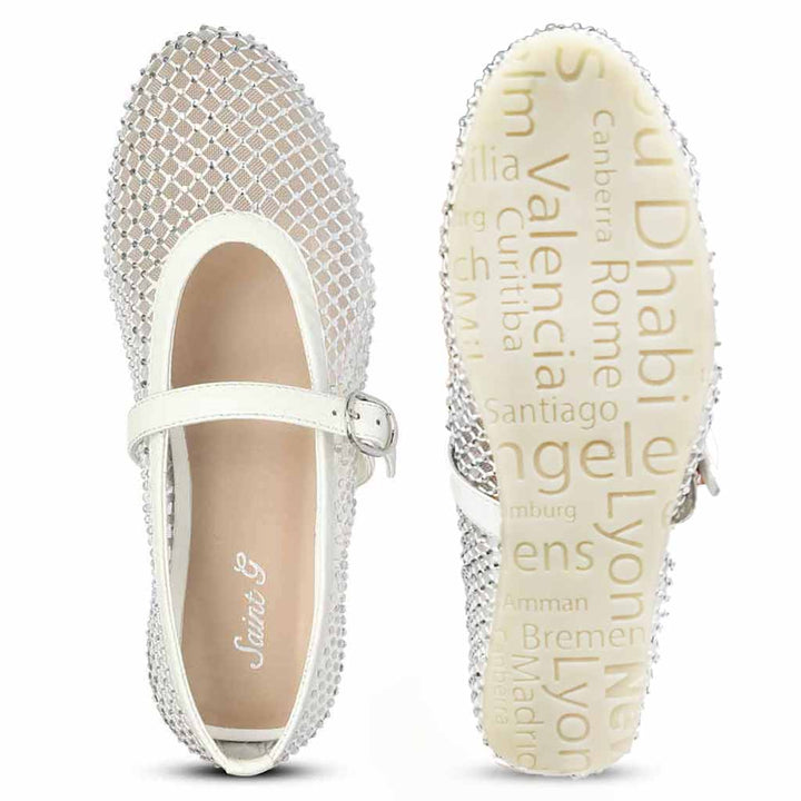 Saint Zoey Strass Embellished White Leather Flats