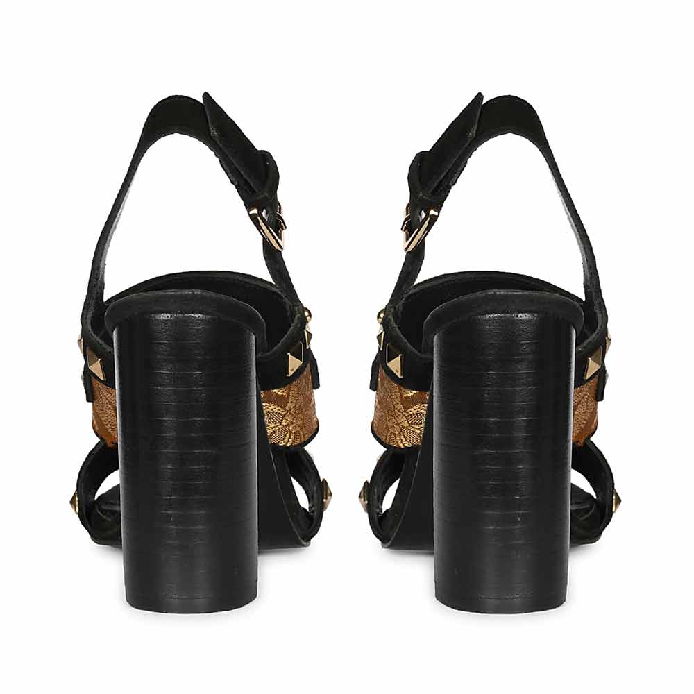 Saint Larisa Embellished Black Leather High Block Heels