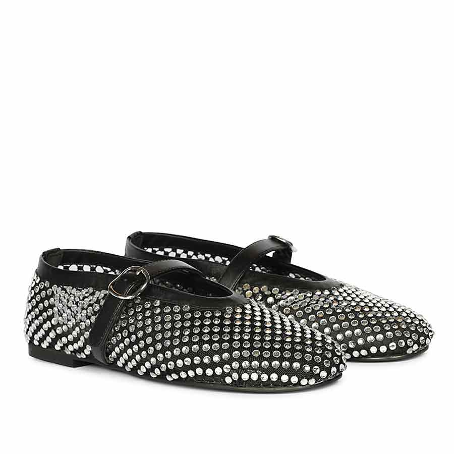 Saint Lennon Strass Embellished BlackLeather Flats