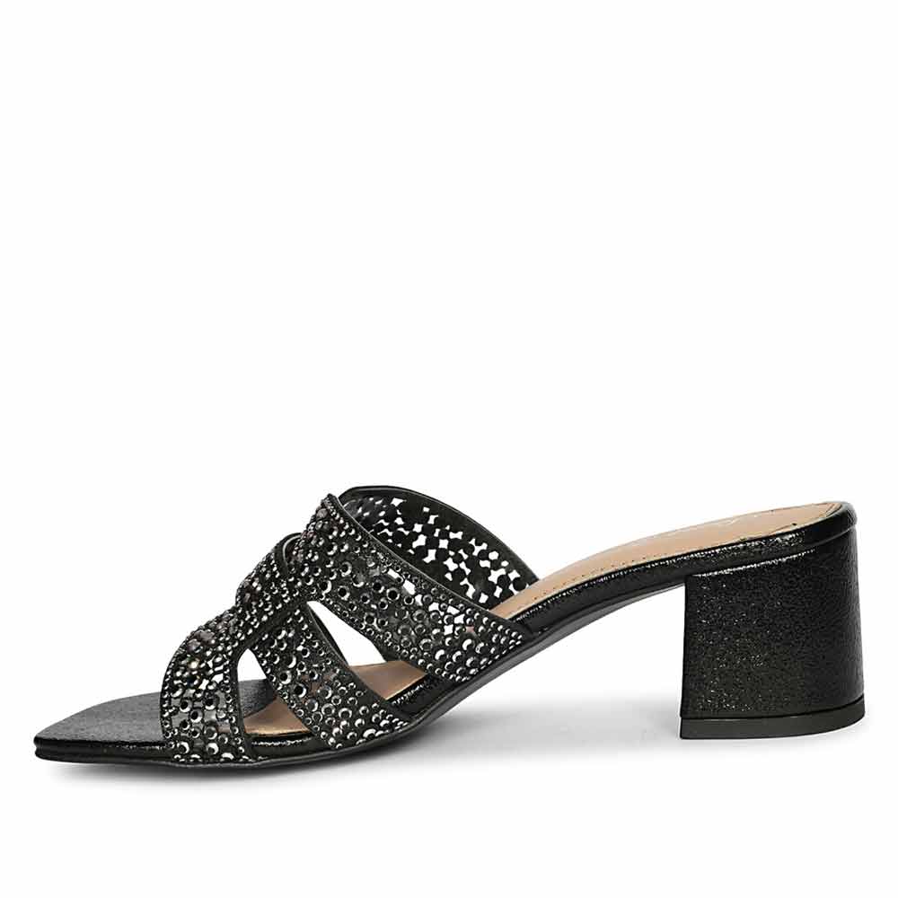 Saint Stevie Crystal Black Leather Block Heels