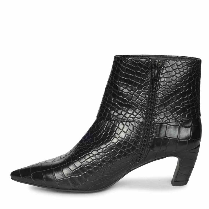 Saint Eden Fold-Over Black Croco Ankle Boots
